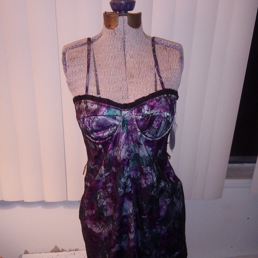 Purple fitted lingerie-style lace dress